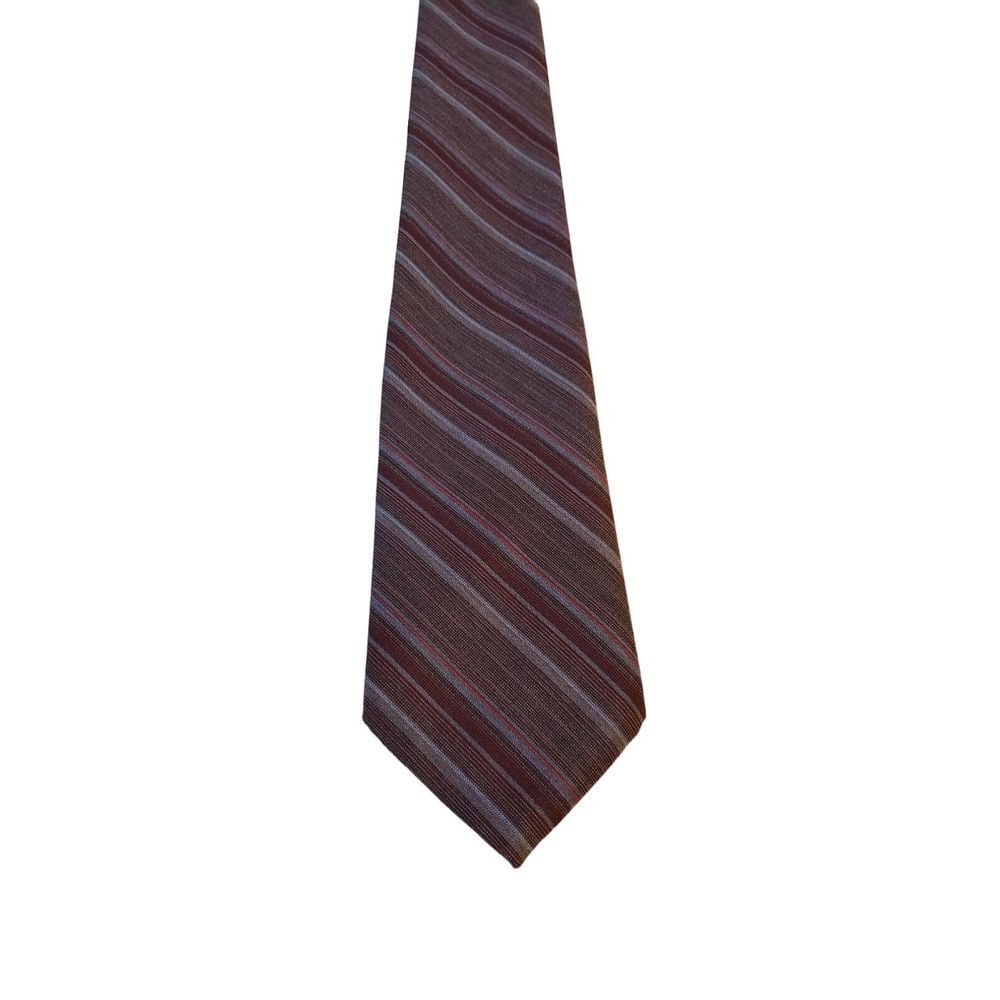 Vintage Wemlon by Wembley Burgundy Gray Stripe Tie Polyester Necktie Work Church